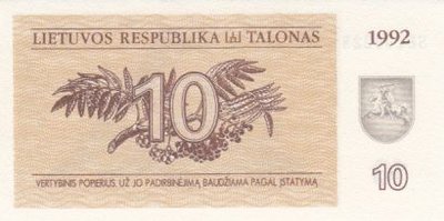 LITHUANIA P.40a - 10 Talonas 1992 UNC