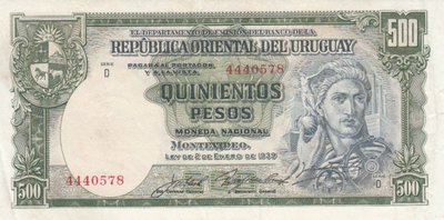 URUGUAY P.40c - 500 Pesos L.1939 VF