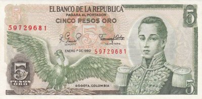 COLOMBIA P.406f - 5 Pesos 1981 XF