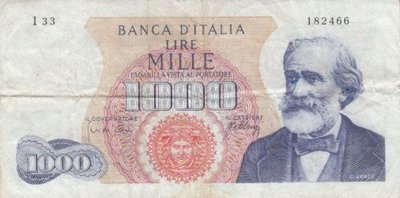 ITALY P.96d - 1000 Lire 1965 Fine