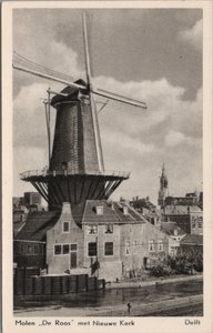 DELFT - Molen de Roos met Nieuwe Kerk