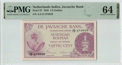 NETHERLANDS INDIES P.97 - ½ Gulden 1948 PMG 64