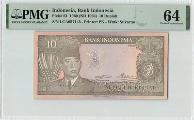 INDONESIA P.83 - 10 Rupiah 1960 PMG 64