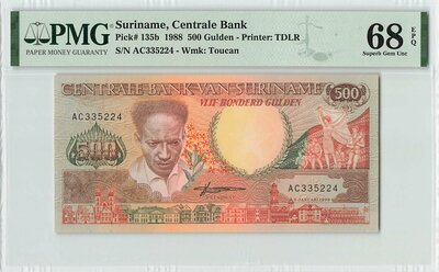 SURINAME P.135b - 500 Gulden 1988 PMG 68 EPQ