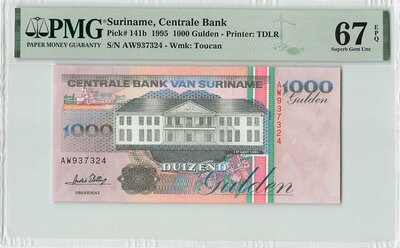 SURINAME P.141b - 1000 Gulden 1995 PMG 67 EPQ