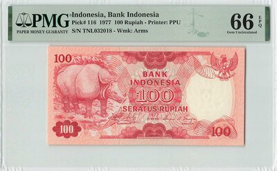 INDONESIA P.116 - 100 Rupiah 1977 PMG 66 EPQ