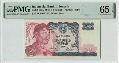 INDONESIA P.107 - 50 Rupiah 1968 PMG 65
