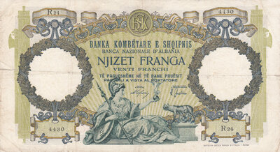 ALBANIA P.13 - 20 Franga 1945 Fine