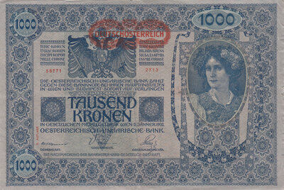 AUSTRIA P.61 - 1000 Kronen 1902 (1919) VF