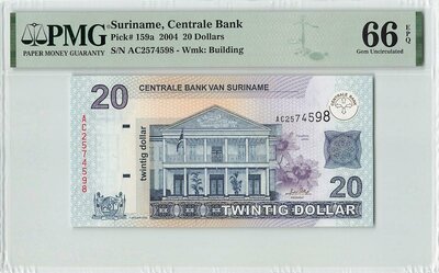 SURINAME P.159a - 20 Dollars 2004 PMG 66 EPQ