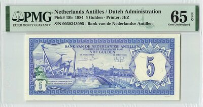 NETHERLANDS ANTILLES P.15b - 5 Gulden 1984 PMG 65 EPQ
