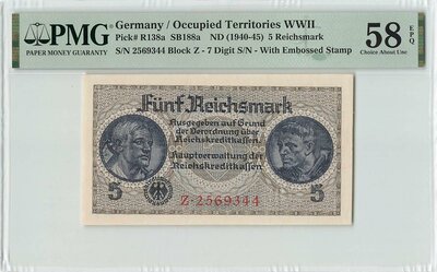 GERMANY P.138a - 5 Reichsmark 1940 PMG 58 EPQ