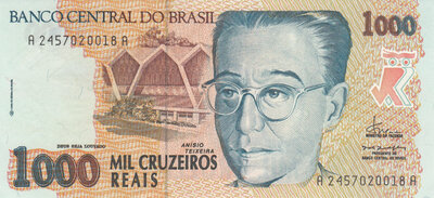 BRAZIL P.240a - 1000 Cruzeiros Reais ND 1993 UNC