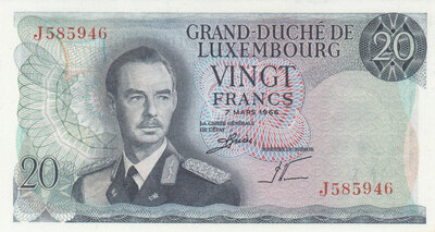 LUXEMBOURG P.54 - 20 Francs 1966 UNC