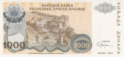 CROATIA P.R.30s - 1000 Dinara 1994 Specimen UNC