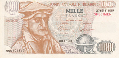 BELGIUM Private Banknote Election Propaganda 1000 Francs 1963 Specimen AU