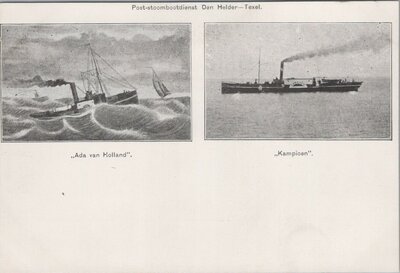 DEN HELDER - Post Stoombootdienst Den Helder - Texel. Ada van Holland. Kampioen