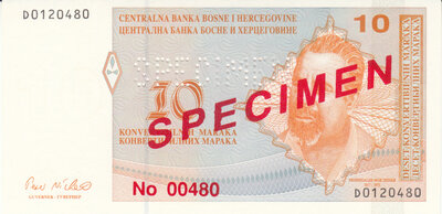 BOSNIA HERCEGOVINA P63s - 10 Convertible Maraka ND 1998 Specimen