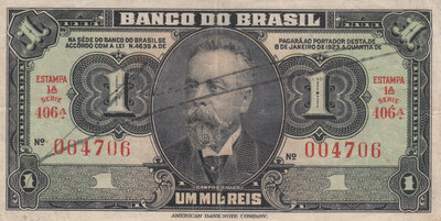 BRAZIL P.110B - 1 Mil Reis 1923 VF