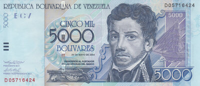 VENEZUELA P.84c - 5000 Bolívares 2004 UNC