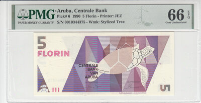 ARUBA P.6 - 5 Florin 1990 PMG 66 EPQ