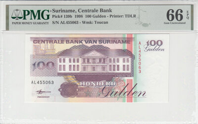 SURINAME P.139b - 100 Gulden 1998 PMG 66 EPQ