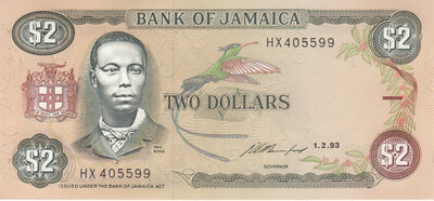 JAMAICA P.69e - 2 Dollars 1993 UNC