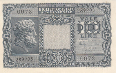 ITALY P.32c - 10 Lire 1944 XF