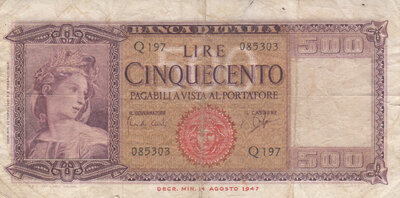ITALY P.80a  - 500 Lire 1947 Fine