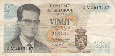 BELGIUM P.138 - 20 Francs 1964 VF