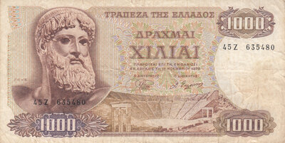 GREECE P.198b - 1000 Drachmai 1970 (1972) Fine