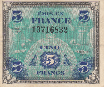 FRANCE P.115a - 5 Francs 1944 VF