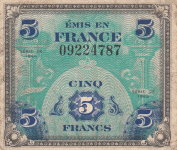 FRANCE P.115a - 5 Francs 1944 VF