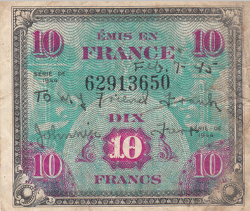 FRANCE P.116a - 10 Francs 1944 VF pencil