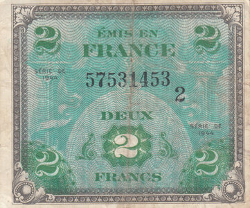 FRANCE P.114b - 2 Francs 1944 Fine/VF