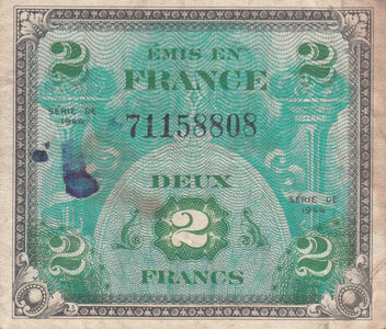 FRANCE P.114a - 2 Francs 1944 Fine/VF