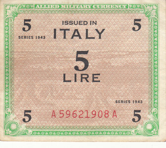 ITALY M.12a - 5 Lire 1943 XF