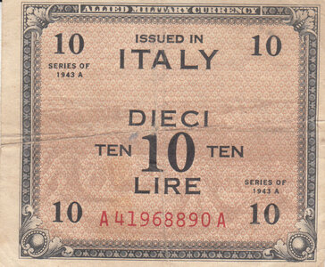 ITALY M.13a - 10 Lire 1943 VF