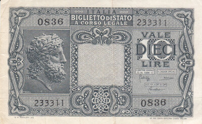 ITALY P.32c - 10 Lire 1944 XF