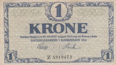 DENMARK P.12f - 1 Krone 1921 VF