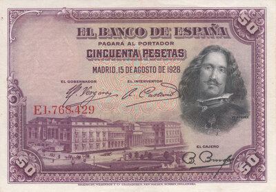 SPAIN P.75b - 50 Pesetas 1928 XF