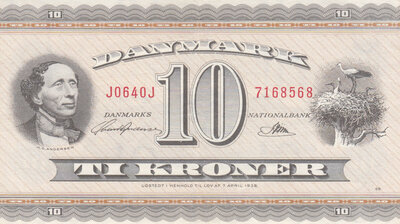 DENMARK P.44w - 10 Kroner 1964 XF