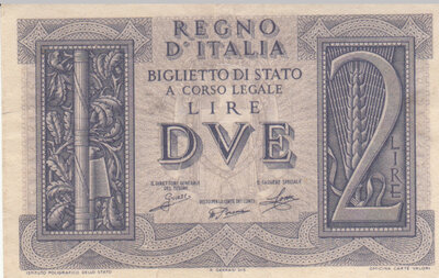 ITALY P.27 - 2 Lire 1939 XF