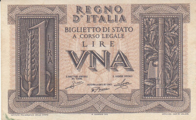 ITALY P.26 - 1 Lira 1939 XF