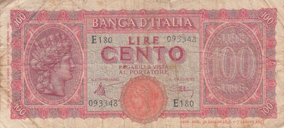 ITALY P.75a - 100 Lire 1943 VG