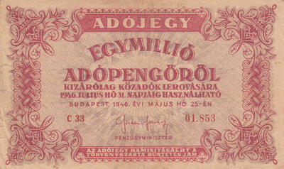 HUNGARY P.140a - 1000.000 Adópengö 1946 Fine