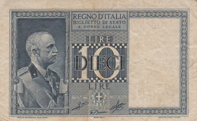 ITALY P.25c - 10 Lire 1939 VF