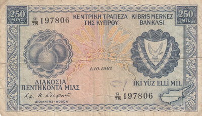 CYPRUS P.41c - 250 Mils 1981 Fine