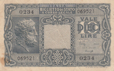 ITALY P.32b - 10 Lire 1944 VF