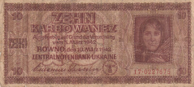 UKRAINE P.52 - 10 Karbowanez 1942 VG